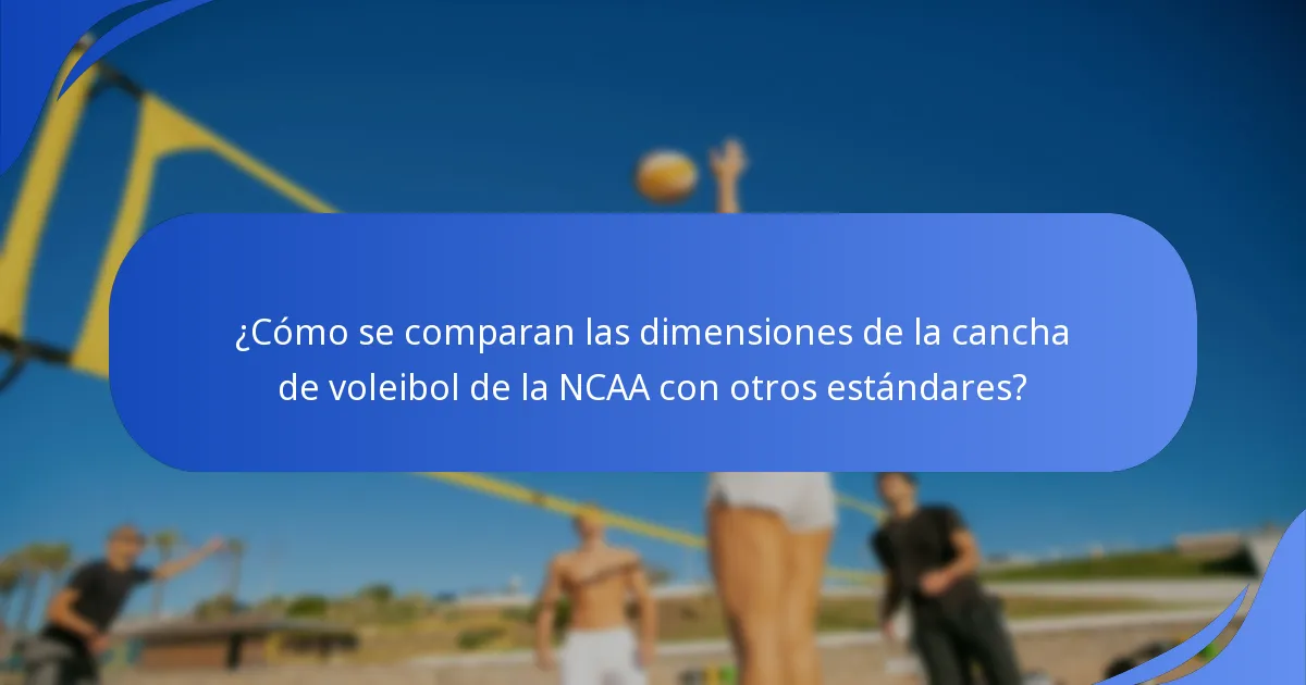 ¿Cómo se comparan las dimensiones de la cancha de voleibol de la NCAA con otros estándares?